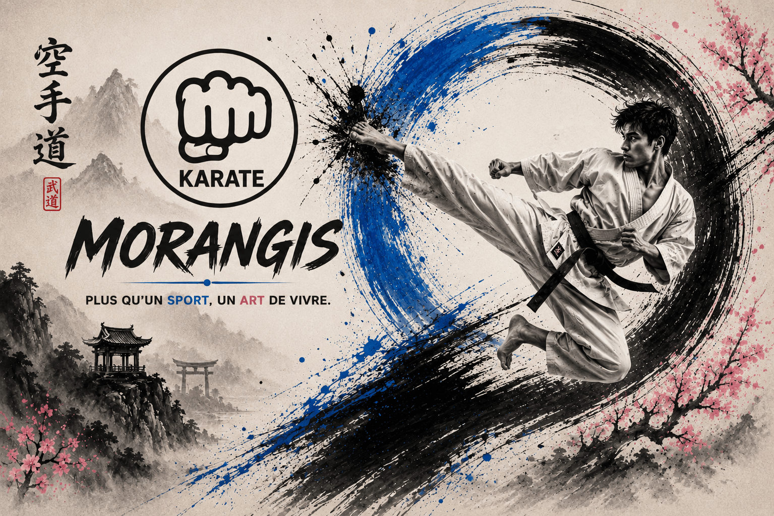 Visuel Karaté Morangis avec karatéka en coup de pied sauté